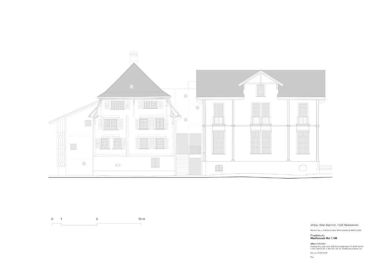 Projektplan Nord-West-Fassade des Alpenhofs in Weisstannen
